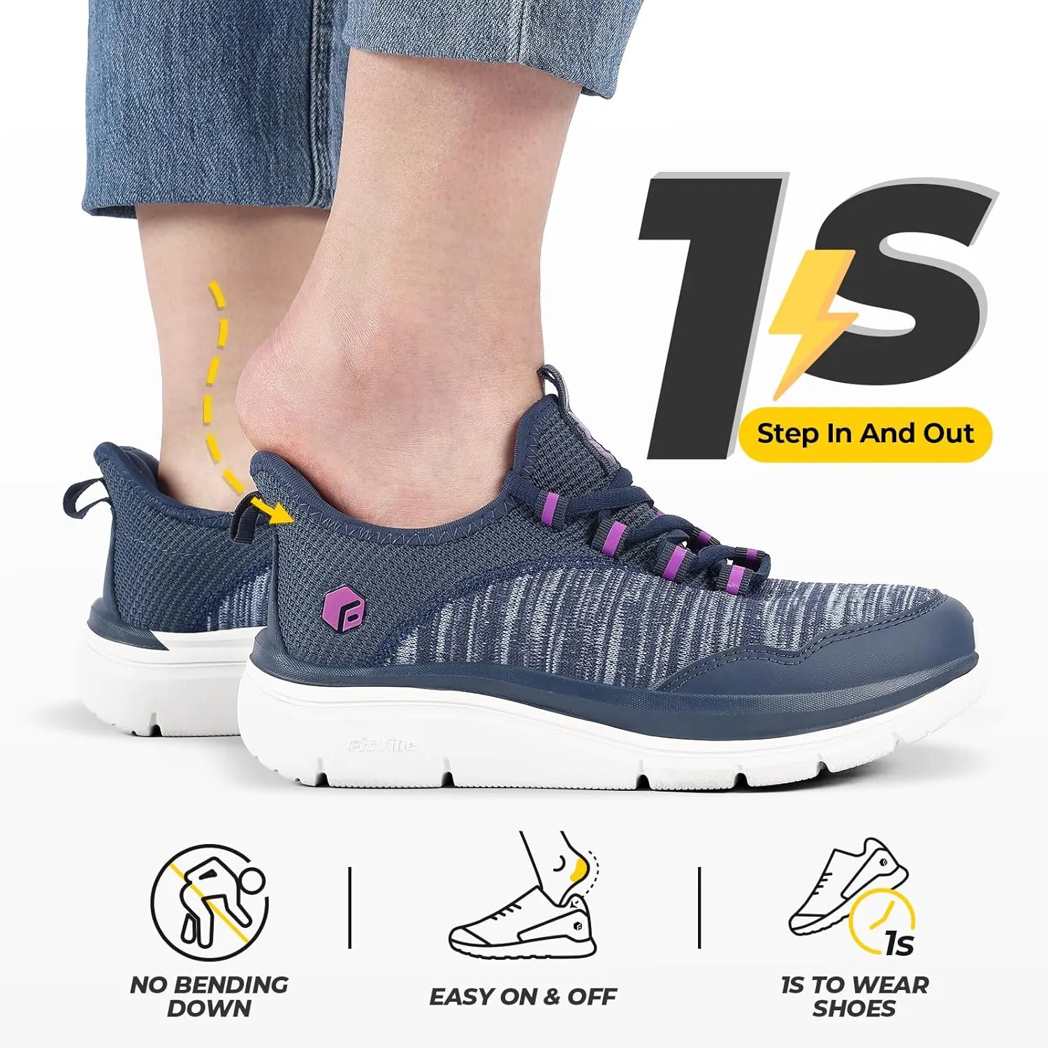 FitVille Women's Slip On Sneakers Wide Shoes Hands Free Running Shoes Slip-On Walking Shoes for Flat Feet Plantar Fasciitis Heel Pain Relief - Cloud Walker V7