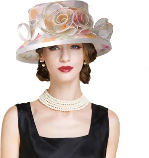 Flat Top Sun Visor Hats for Women Floral Bride Wedding Fascinator Hat Bucket Hat Cocktail Party Derby Cap