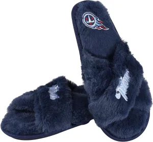 FOCO Womens NFL Team Script Wordmark Fuzzy Cross Slide Slippers