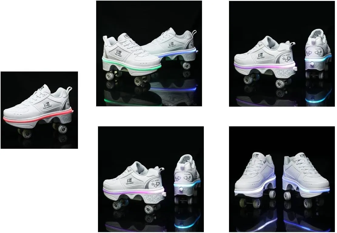 Four-Wheel 2-in-1 Roller Skate Shoes Unisex Skates Detachable Kids Sneakers with Wheels