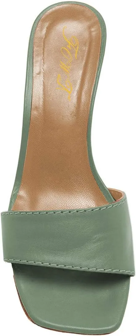 FOWT Women Fashion Open Square Toe Slide Sandals Mid High Wedge Heels Slipper Pumps Date Party Shoes Size 4-15 M US