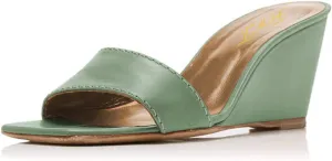 FOWT Women Fashion Open Square Toe Slide Sandals Mid High Wedge Heels Slipper Pumps Date Party Shoes Size 4-15 M US