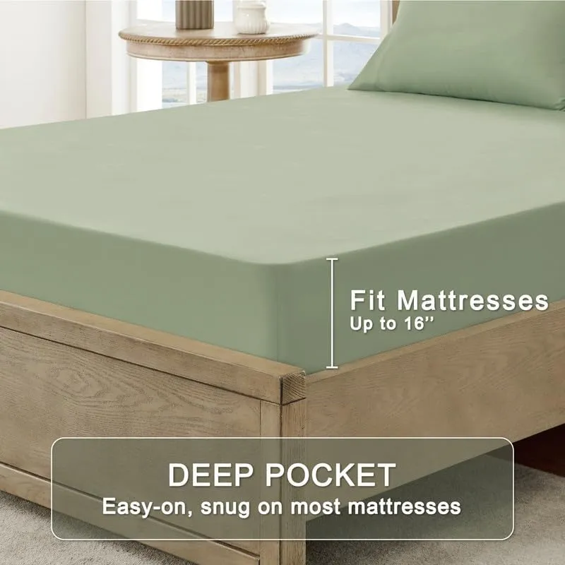 FreshCulture Twin Bed Sheets - Ultra Soft Microfiber Sheets - Deep Pockets - Easy Care - Cooling & Breathable - Hotel Quality Twin Size 3 Piece Sheet Set (Sage Green)