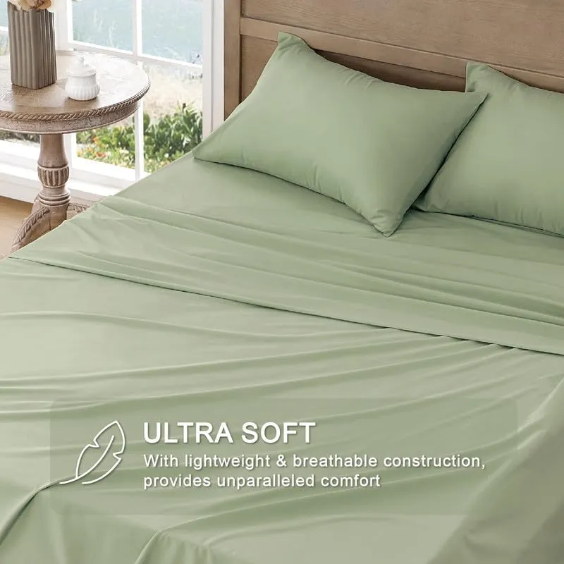 FreshCulture Twin Bed Sheets - Ultra Soft Microfiber Sheets - Deep Pockets - Easy Care - Cooling & Breathable - Hotel Quality Twin Size 3 Piece Sheet Set (Sage Green)