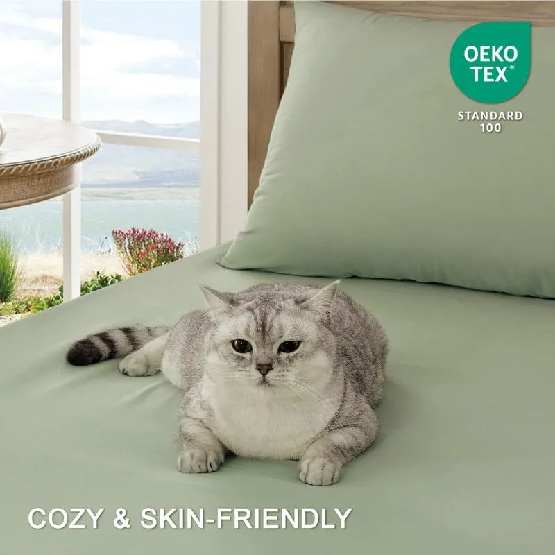 FreshCulture Twin Bed Sheets - Ultra Soft Microfiber Sheets - Deep Pockets - Easy Care - Cooling & Breathable - Hotel Quality Twin Size 3 Piece Sheet Set (Sage Green)