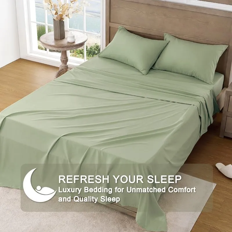 FreshCulture Twin Bed Sheets - Ultra Soft Microfiber Sheets - Deep Pockets - Easy Care - Cooling & Breathable - Hotel Quality Twin Size 3 Piece Sheet Set (Sage Green)