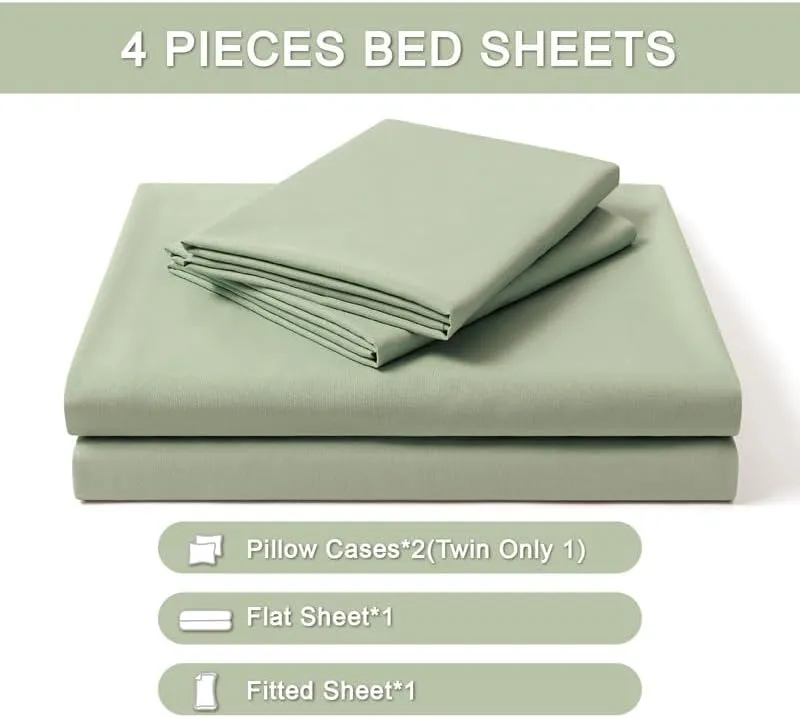 FreshCulture Twin Bed Sheets - Ultra Soft Microfiber Sheets - Deep Pockets - Easy Care - Cooling & Breathable - Hotel Quality Twin Size 3 Piece Sheet Set (Sage Green)