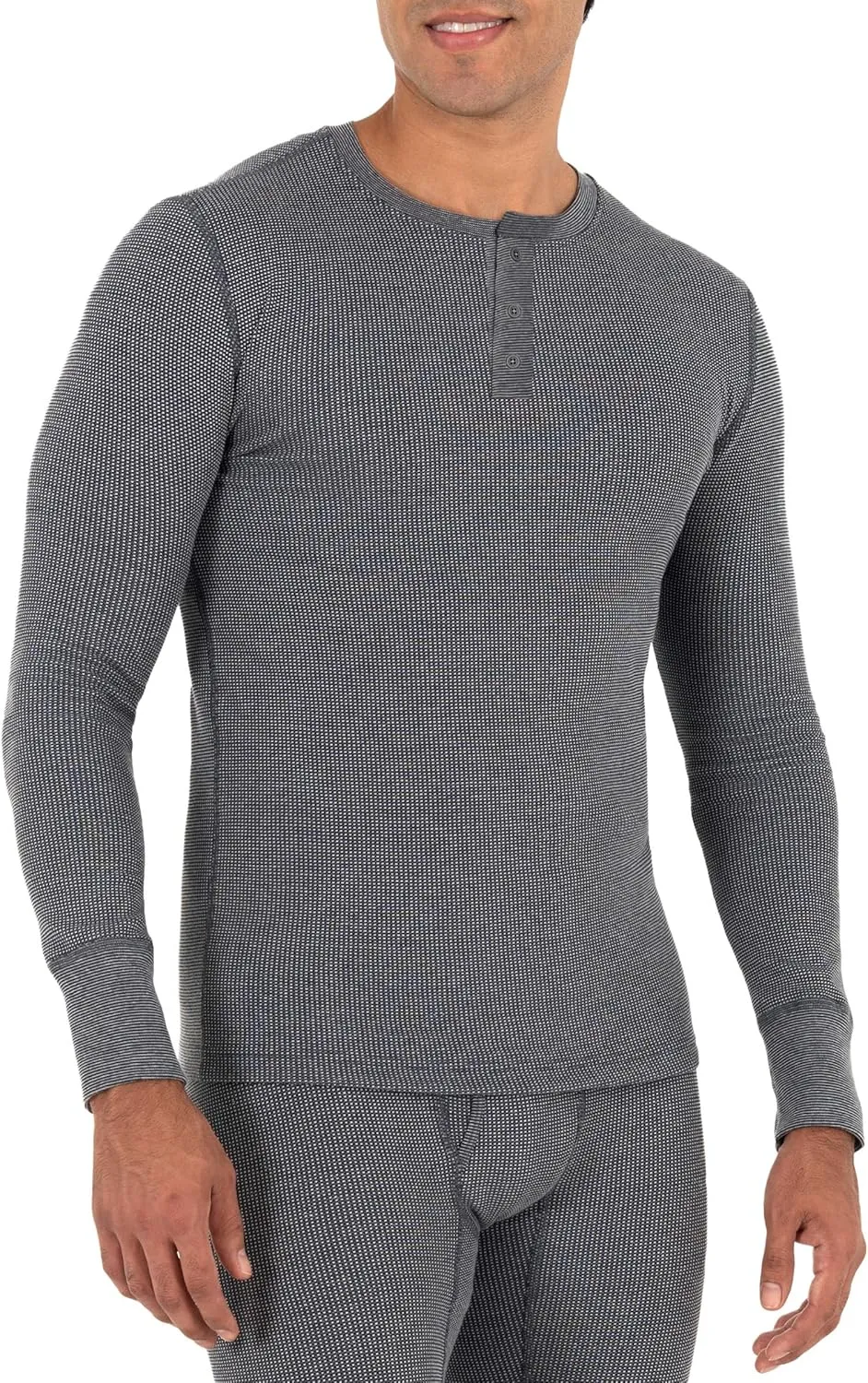 Fruit of the Loom mens Recycled Waffle Thermal Underwear Henley Top