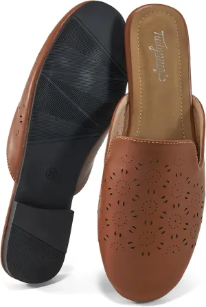FUDYNMALC Mules for Women Flats Comfortable Round Toe Womens Mules Shoes Breathable Slip On Backless Slide Loafers for Women
