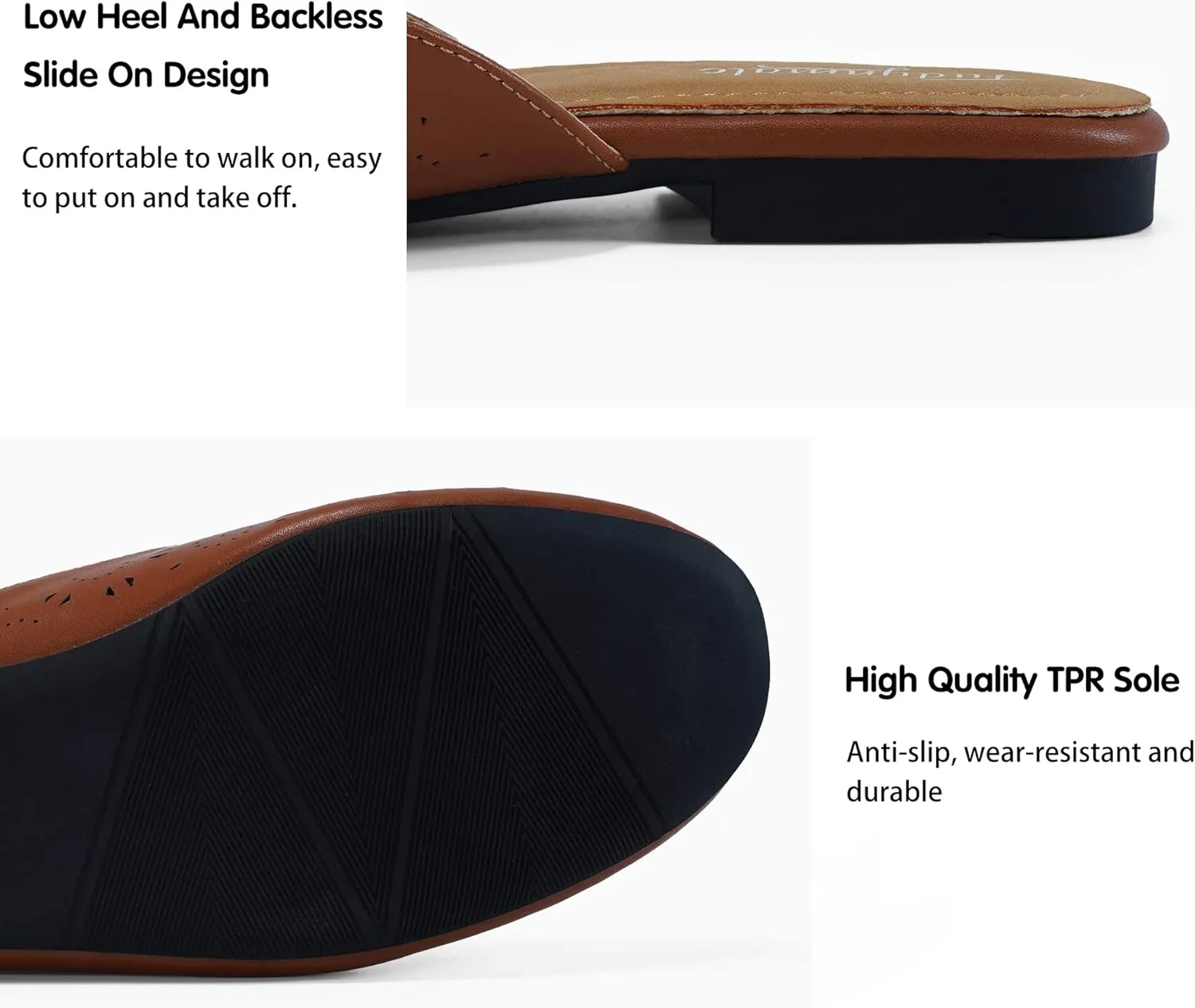 FUDYNMALC Mules for Women Flats Comfortable Round Toe Womens Mules Shoes Breathable Slip On Backless Slide Loafers for Women