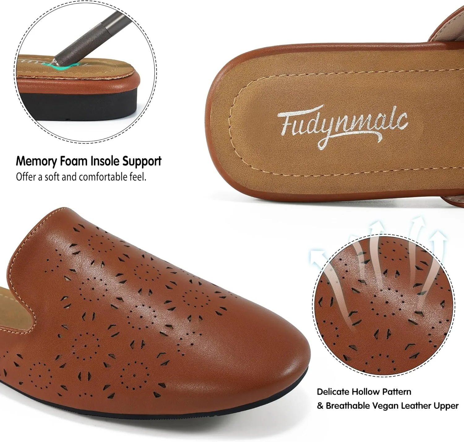 FUDYNMALC Mules for Women Flats Comfortable Round Toe Womens Mules Shoes Breathable Slip On Backless Slide Loafers for Women