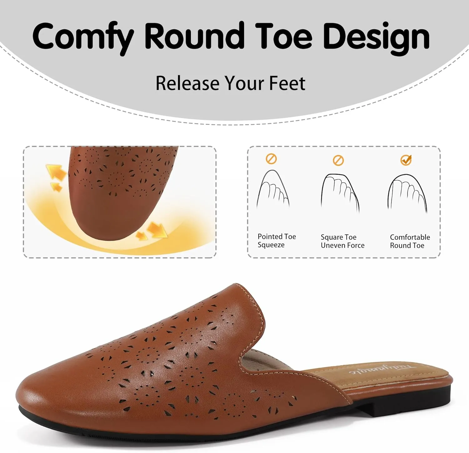 FUDYNMALC Mules for Women Flats Comfortable Round Toe Womens Mules Shoes Breathable Slip On Backless Slide Loafers for Women