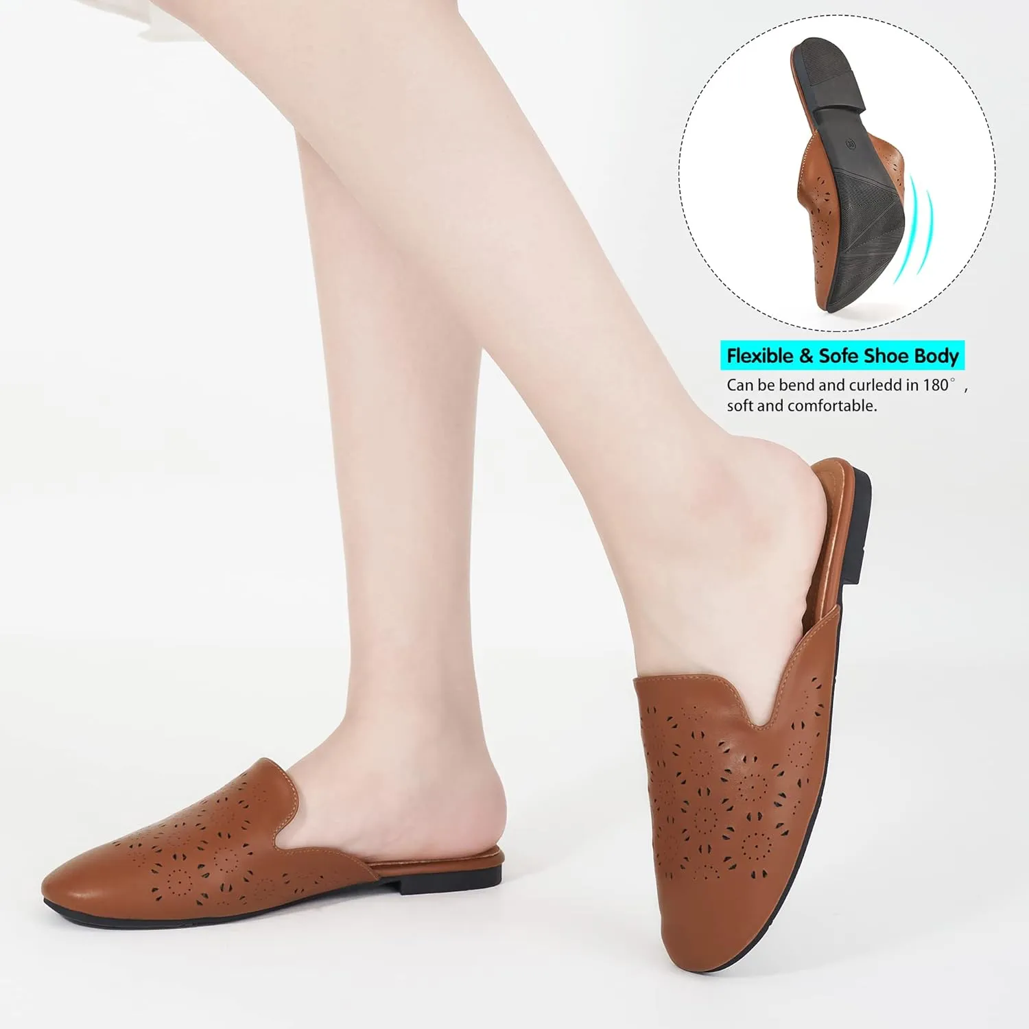 FUDYNMALC Mules for Women Flats Comfortable Round Toe Womens Mules Shoes Breathable Slip On Backless Slide Loafers for Women