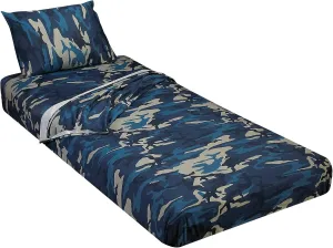 Gilbins 100% Combed T-Shirt Cotton Jersey Knit Camp Sheet Set, 1 Fitted cot Sheet, 1 Flat Sheet, 1 Standard Pillow case Camouflage