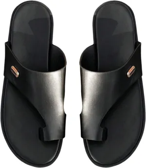 GORGLITTER Men's Beach Leather Sandals Slide Footwear Round Flip Flops Pu Slip On Slippers
