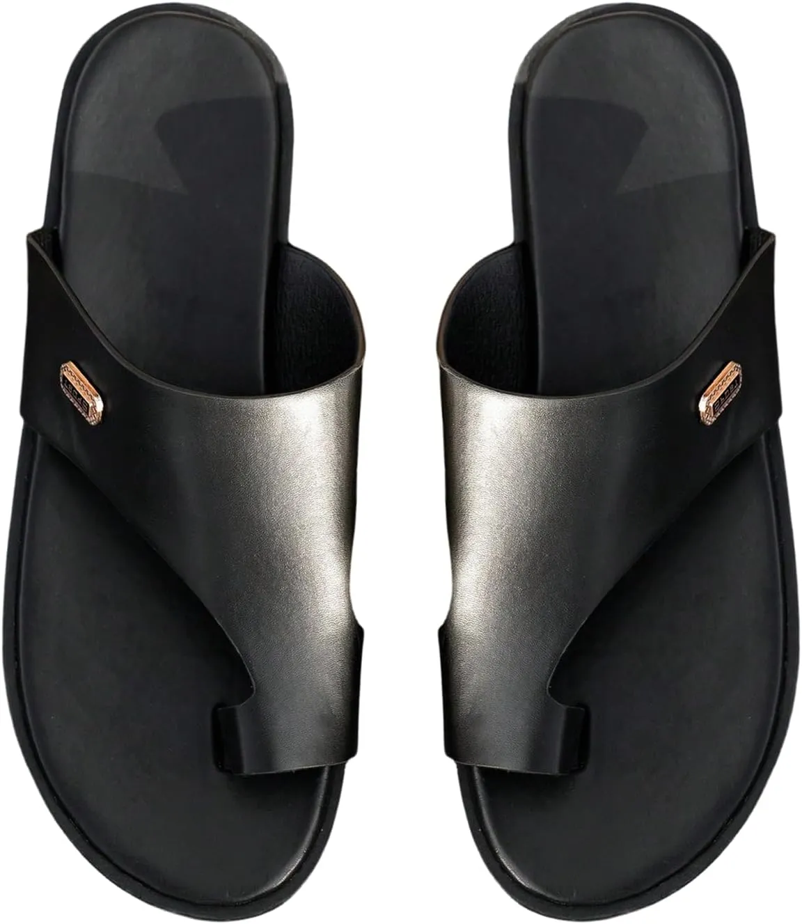GORGLITTER Men's Beach Leather Sandals Slide Footwear Round Flip Flops Pu Slip On Slippers