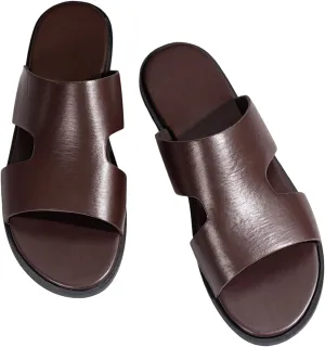 GORGLITTER Men's Summer Beach Leather Sandals Footwear Criss Cross Pu Leather Slide Slippers