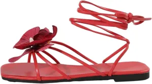 GORGLITTER Women's 3D Flower Sandals Dressy Criss Cross Floral Flat Sandals Square Open Toe Summer Beach Sandals