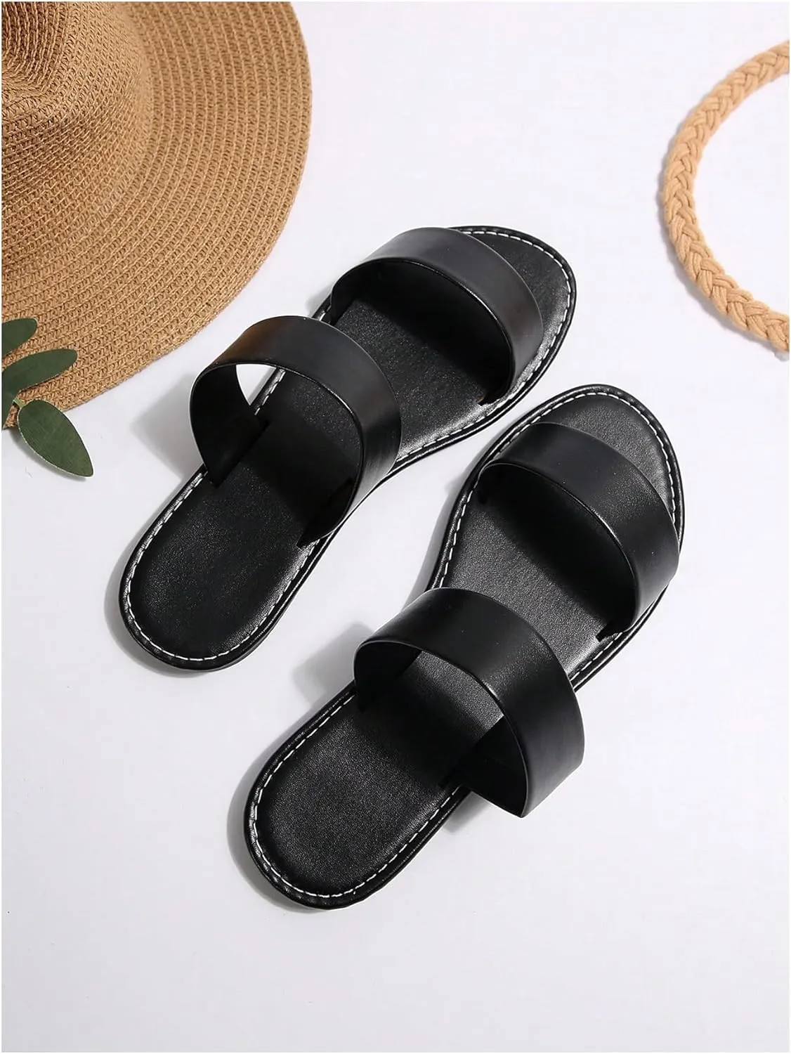 GORGLITTER Women's Crisscross Bridal Dressy Sandals Leather Open Toe Cute Slide Flat Sandals