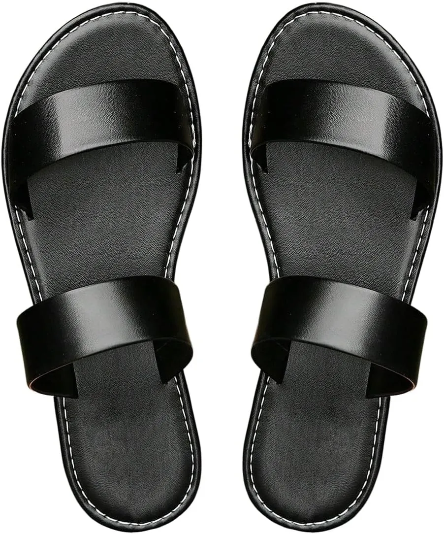 GORGLITTER Women's Crisscross Bridal Dressy Sandals Leather Open Toe Cute Slide Flat Sandals
