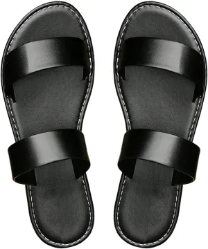 GORGLITTER Women's Crisscross Bridal Dressy Sandals Leather Open Toe Cute Slide Flat Sandals