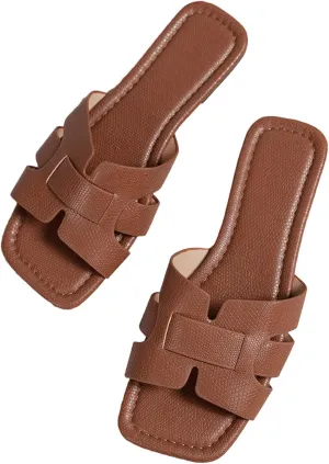 GORGLITTER Women's Crocodile Embossed Flat Sandals Cross Strappy Open Toe Slide Sandals