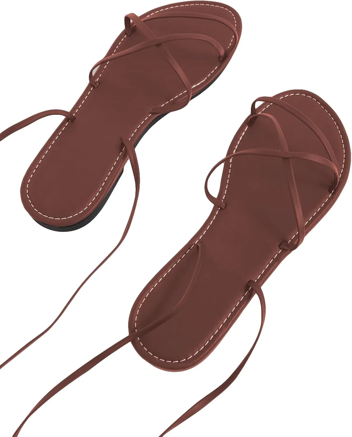 GORGLITTER Women's Lace Up Flat Sandals Strappy Tie Up Open Toe Dressy Slide Sandals