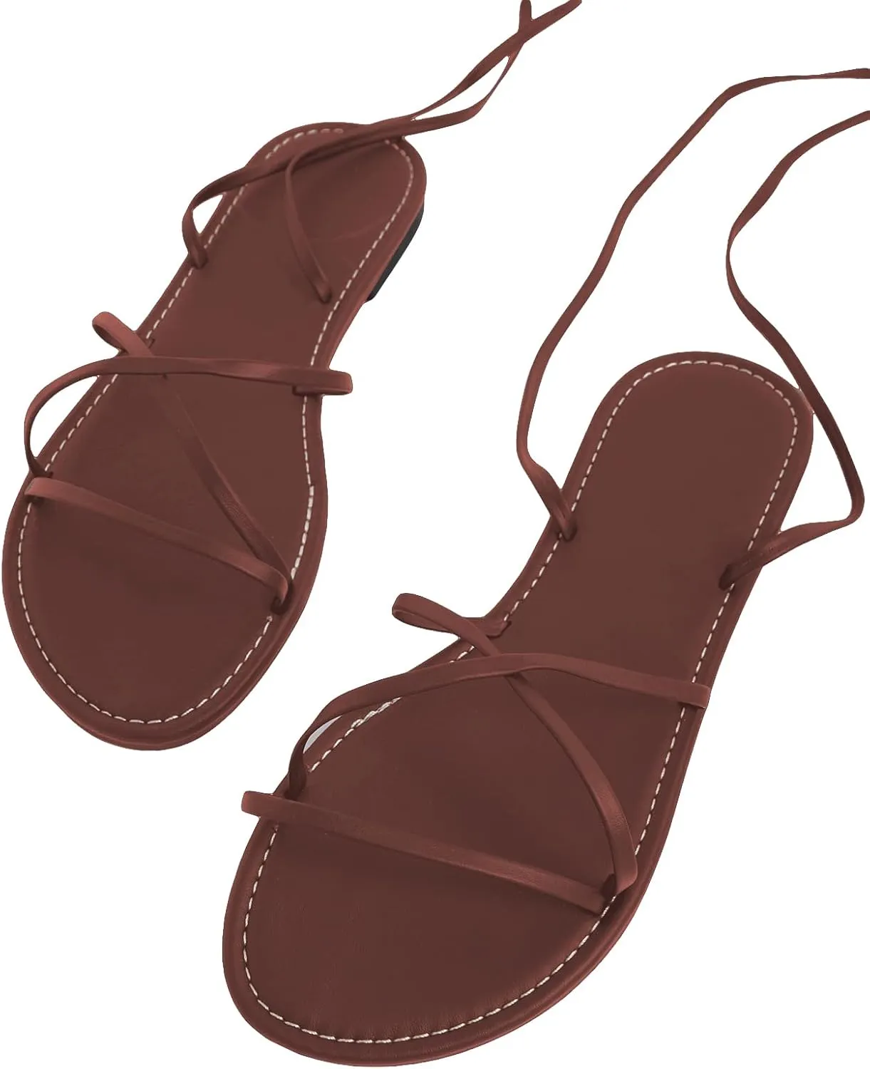 GORGLITTER Women's Lace Up Flat Sandals Strappy Tie Up Open Toe Dressy Slide Sandals