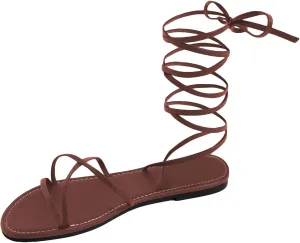 GORGLITTER Women's Lace Up Flat Sandals Strappy Tie Up Open Toe Dressy Slide Sandals