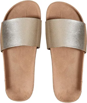 GORGLITTER Women's Metallic Flat Open Toe Sandals Slip on Dressy Slide Sandals