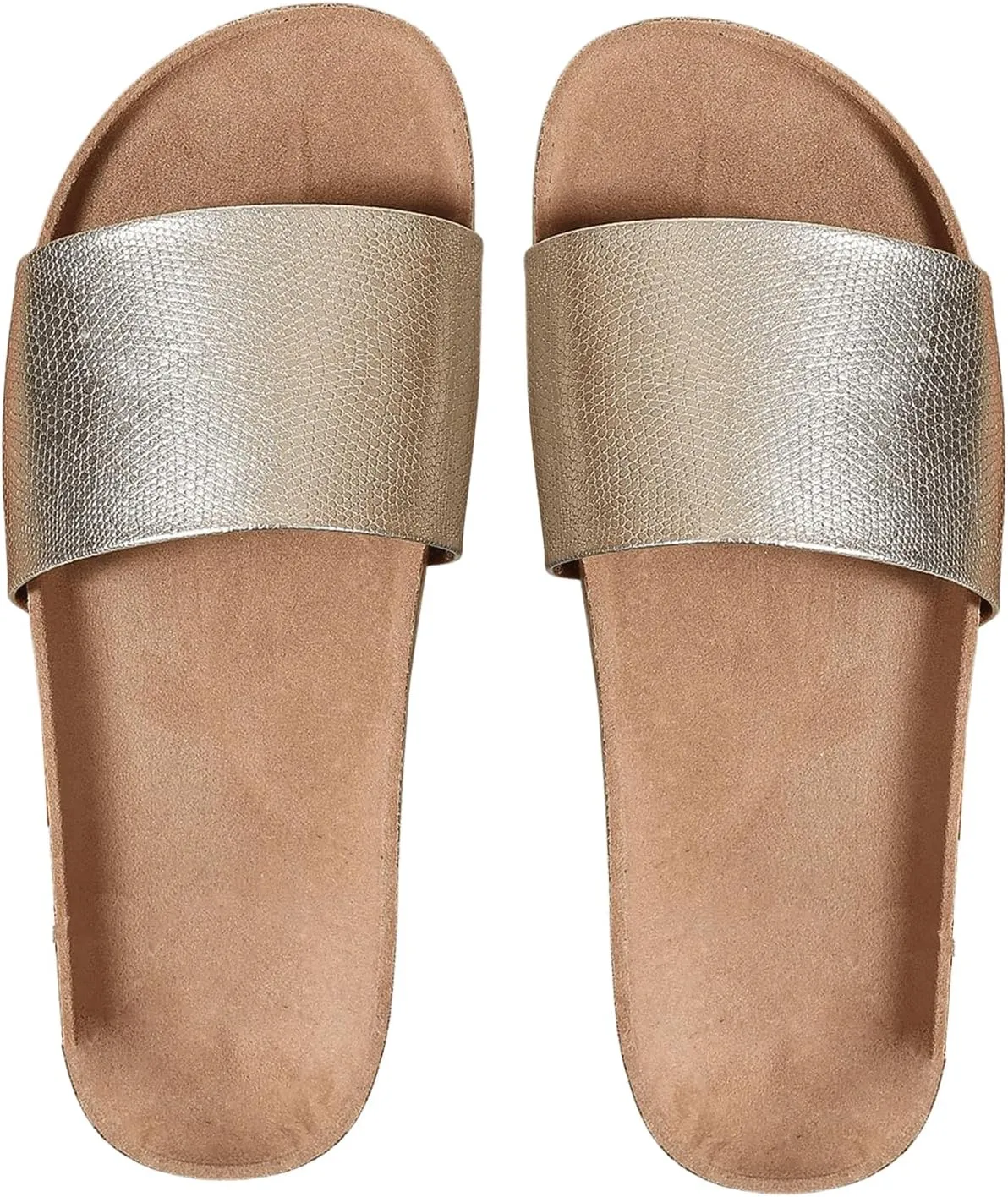 GORGLITTER Women's Metallic Flat Open Toe Sandals Slip on Dressy Slide Sandals
