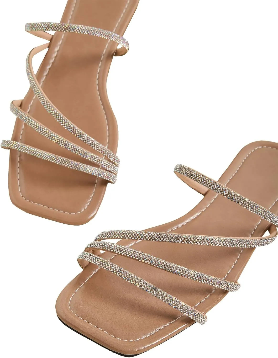GORGLITTER Women's Rhinestone Flat Sandals Strappy Slip on Open Toe Slide Sandals