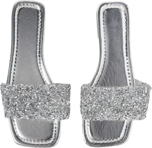 GORGLITTER Women's Sequin Sparkly Flat Sandals Rhinestone Glitter Wedding Open Toe Slide Sandals