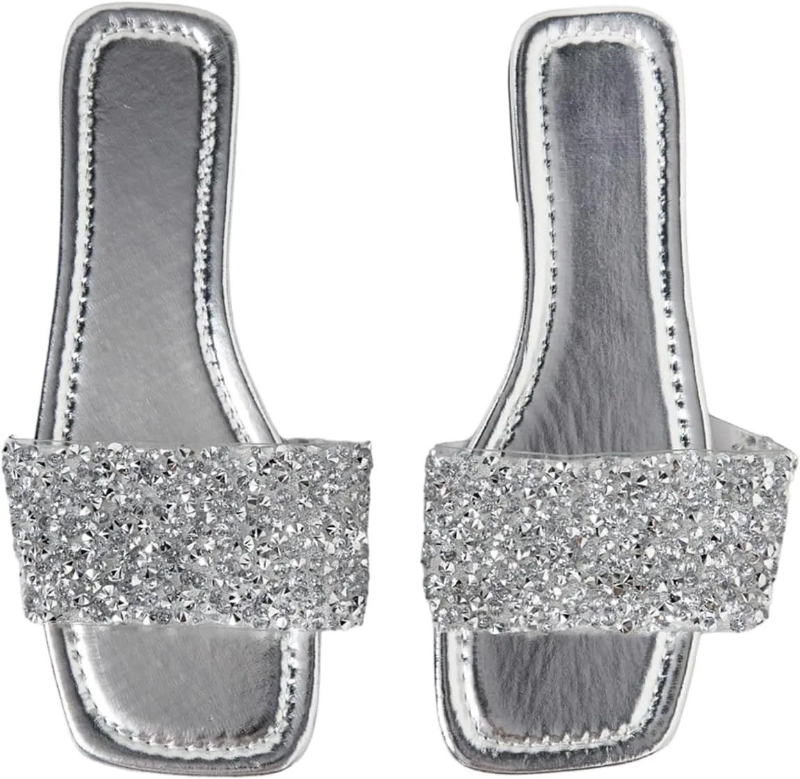 GORGLITTER Women's Sequin Sparkly Flat Sandals Rhinestone Glitter Wedding Open Toe Slide Sandals