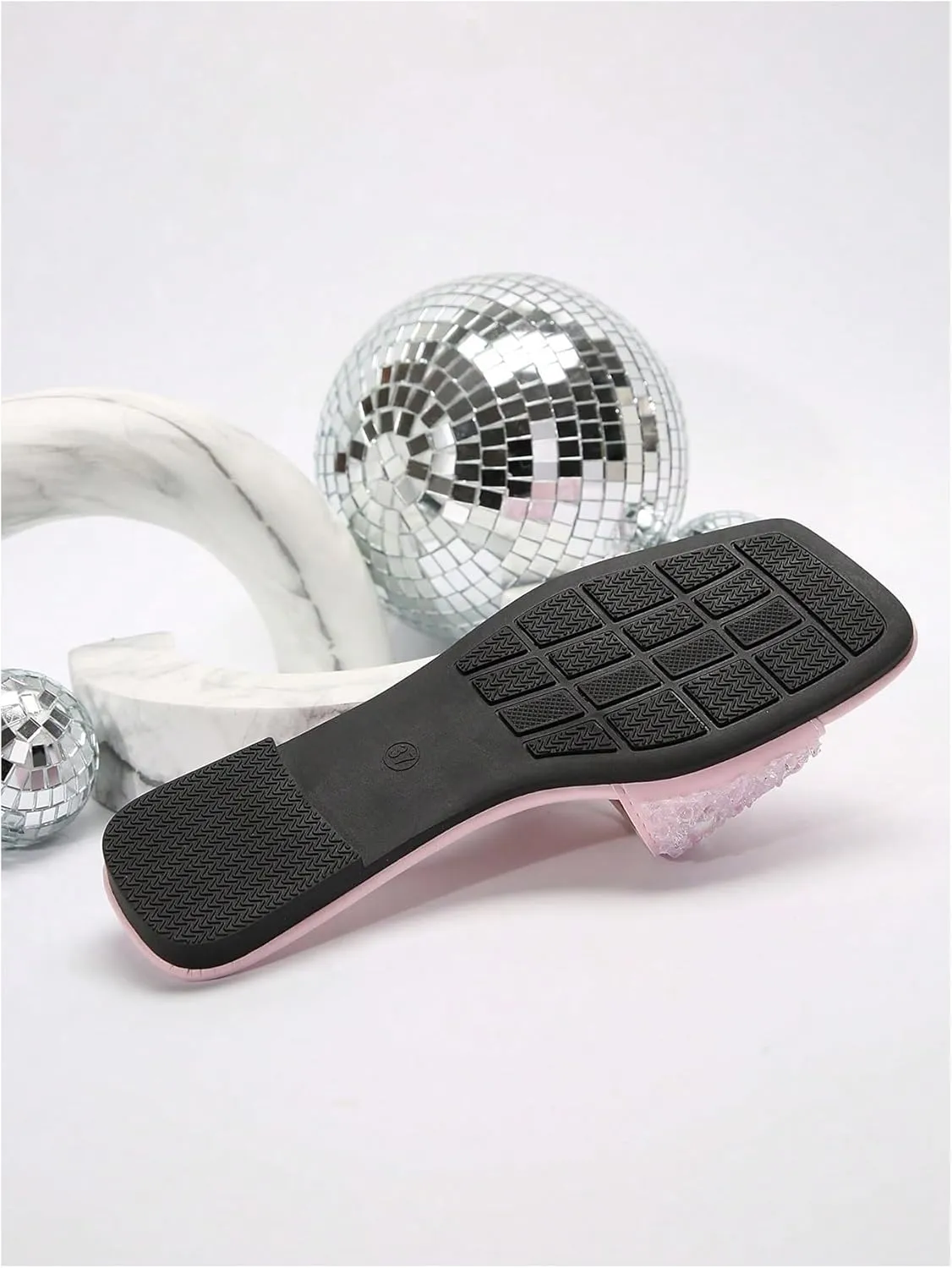 GORGLITTER Women's Sparkly Rhinestone Flat Sandals Bling Slip on Open Toe Slide Sandals Summer Squared Slippers