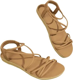 GORGLITTER Women's Strappy Flat Sandals Open Toe Ankle Strap Vacation Summer Dressy Slide Sandals