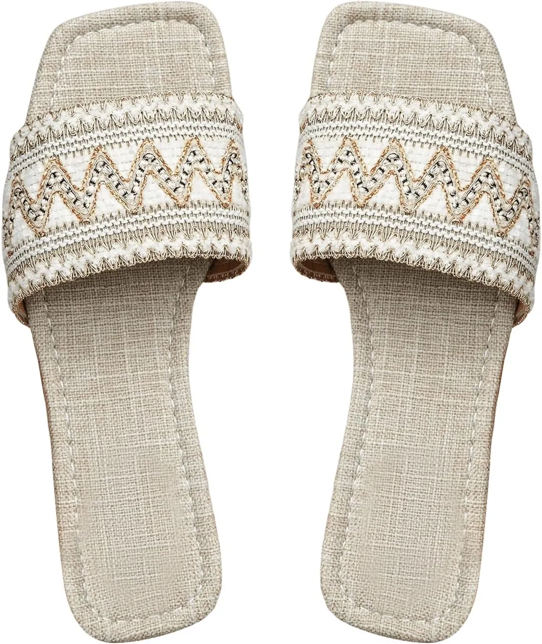 GORGLITTER Women's Summer Boho Sandals Embroidered Flats Dress Open Toe Summer Slide Shoes