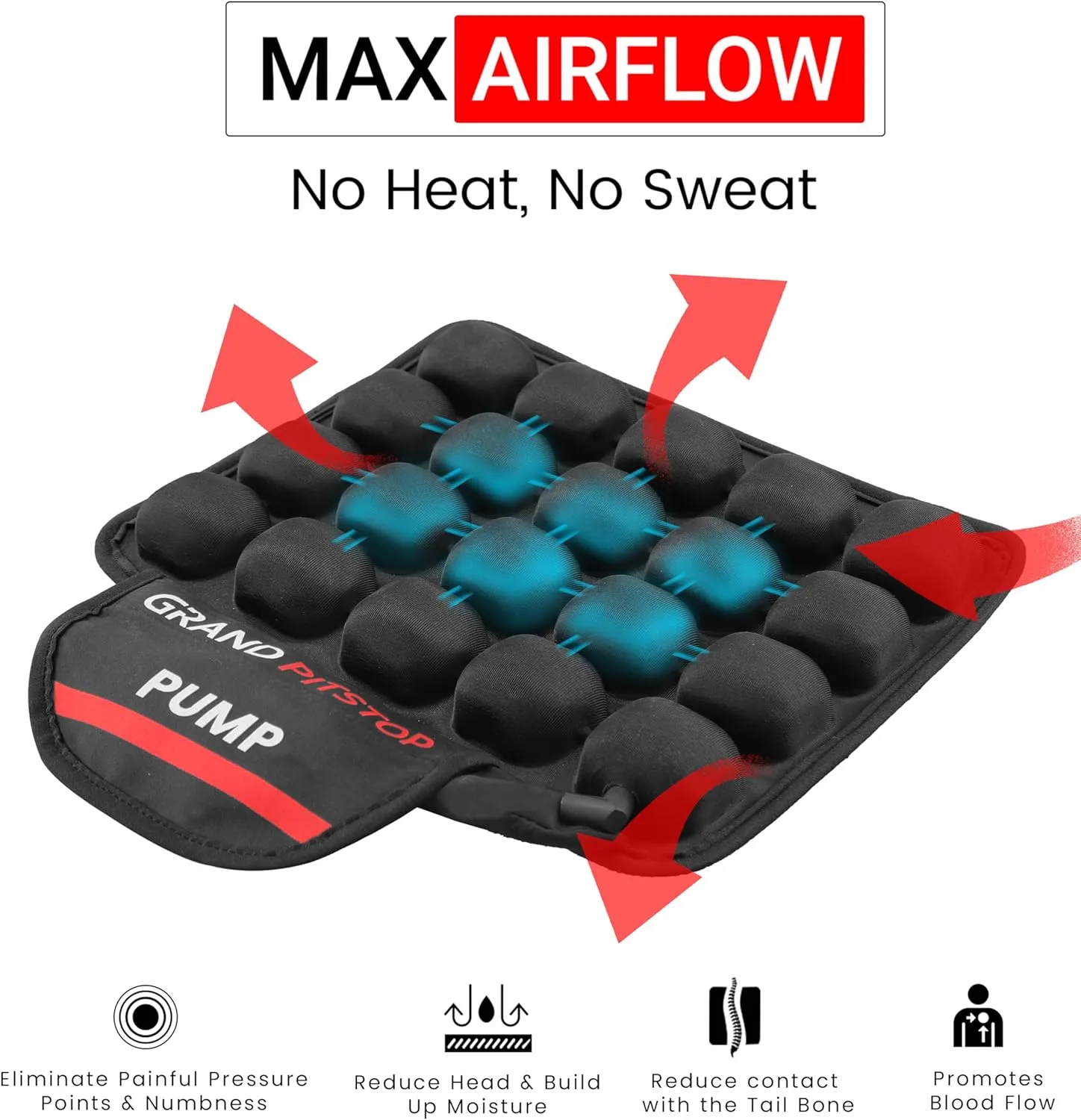 GRAND PITSTOP Motorcycle Air Seat Cushion with Air Filling Pump, Inflatable Bubble Air Pads with Breathable Mesh Cover & Non-Skid Bottom Compatible for Pillion seat of Motorcycle