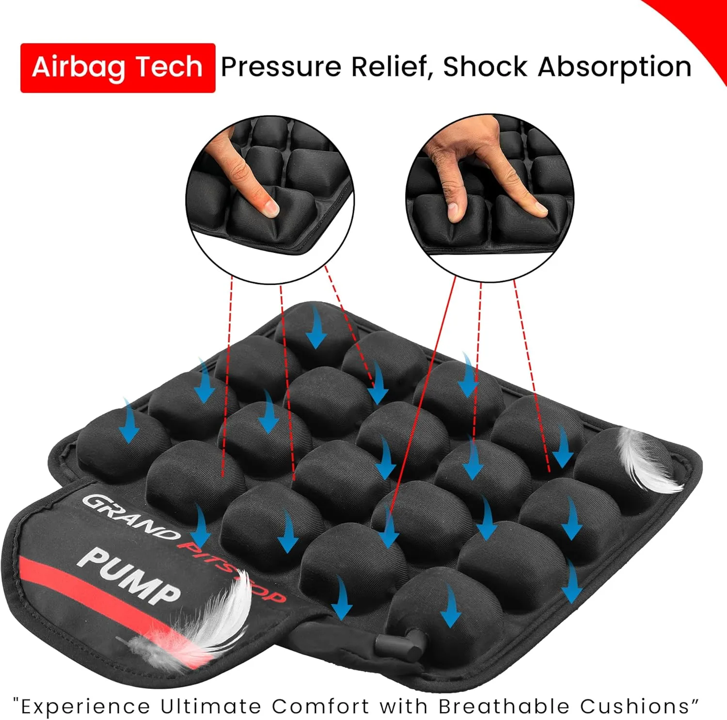 GRAND PITSTOP Motorcycle Air Seat Cushion with Air Filling Pump, Inflatable Bubble Air Pads with Breathable Mesh Cover & Non-Skid Bottom Compatible for Pillion seat of Motorcycle