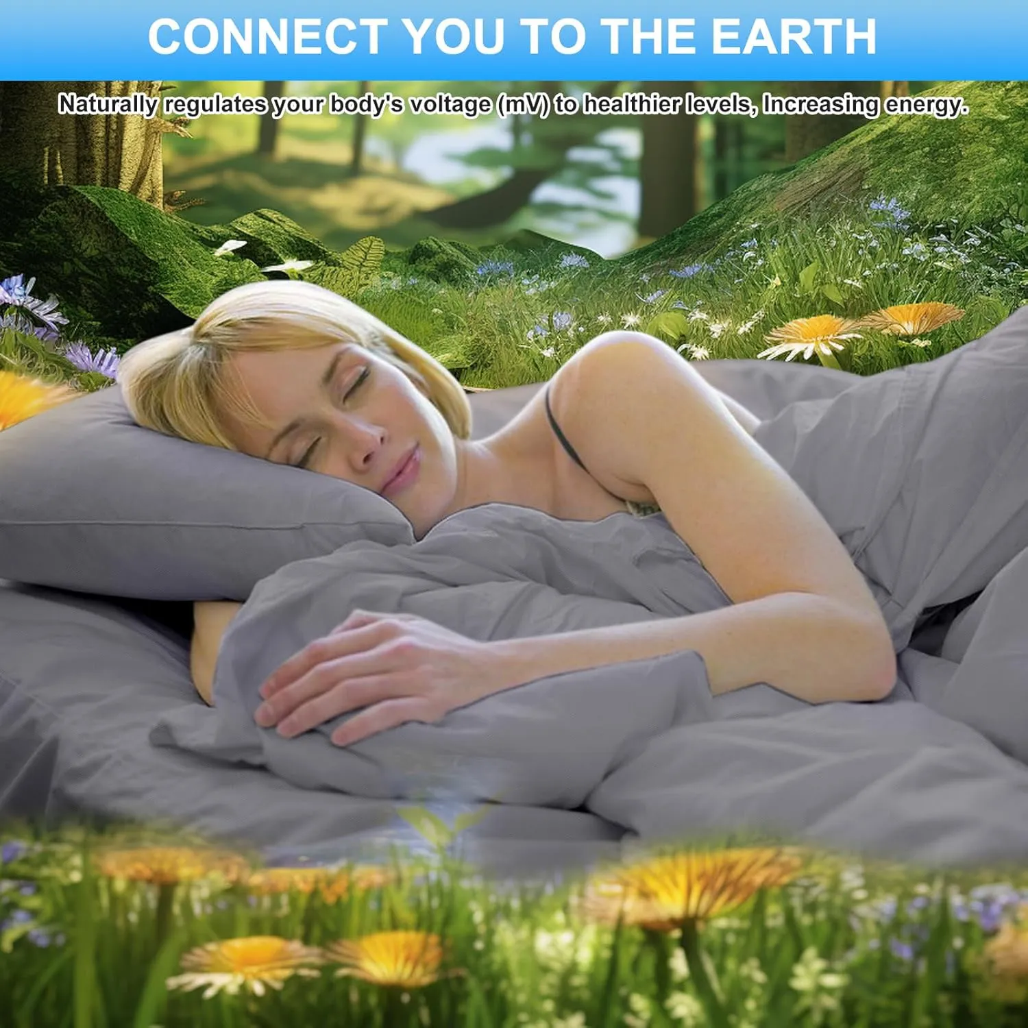 Grounding Sheets for Earthing Full Size, Fitted Earthing Sheets Grounding Fitted Sheet for Improving Sleep, Better Working and Help with Anxiety, Organic Cotton & Silver Fiber, Grey