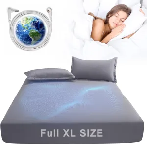 Grounding Sheets for Earthing Full Size, Fitted Earthing Sheets Grounding Fitted Sheet for Improving Sleep, Better Working and Help with Anxiety, Organic Cotton & Silver Fiber, Grey