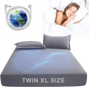 Grounding Sheets for Earthing Twin XL Size, Fitted Earthing Sheets Grounding Fitted Sheet for Improving Sleep, Better Working and Help with Anxiety, Organic Cotton & Silver Fiber, Grey