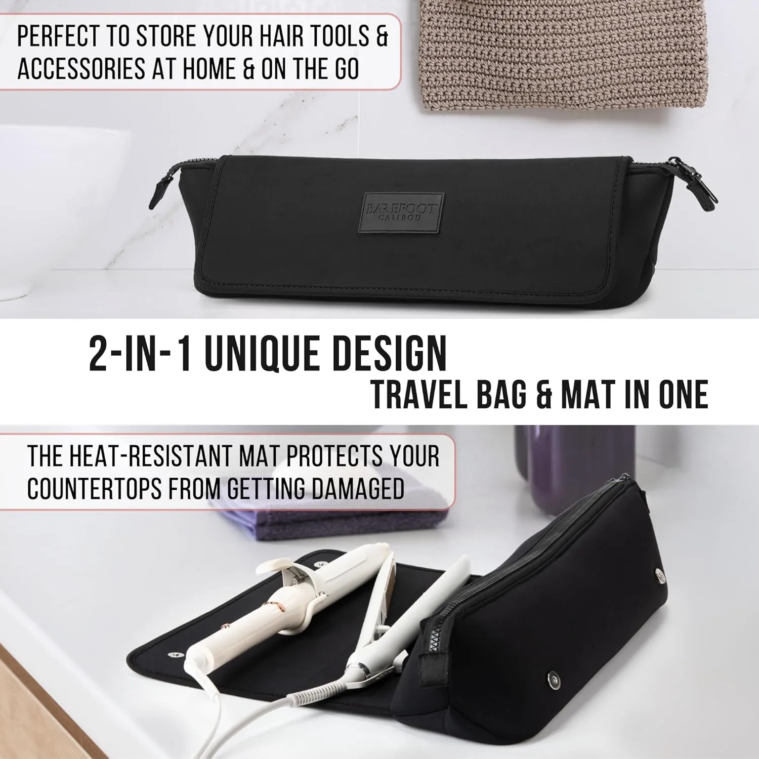 Hair Tools Travel Bag and Heat Resistant Mat for Flat Irons, Straighteners, Curling Iron, and Haircare Accessories, 2-in-1 design, with Interior Pockets, Portable Organizer