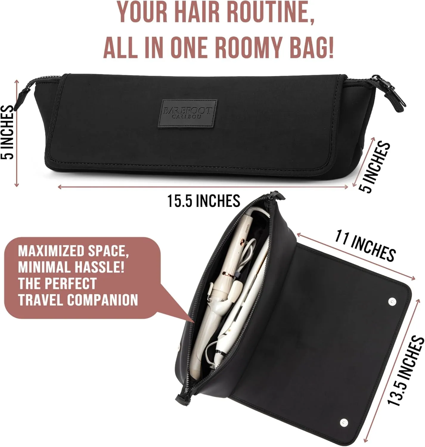 Hair Tools Travel Bag and Heat Resistant Mat for Flat Irons, Straighteners, Curling Iron, and Haircare Accessories, 2-in-1 design, with Interior Pockets, Portable Organizer