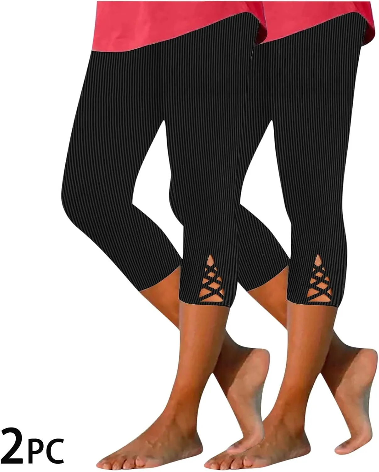 HGps8w Capri Leggings for Women Crossover Cutout Hem Knee Length Yoga Pants Casual Comfy Cropped Lounge Pants Pack of 2
