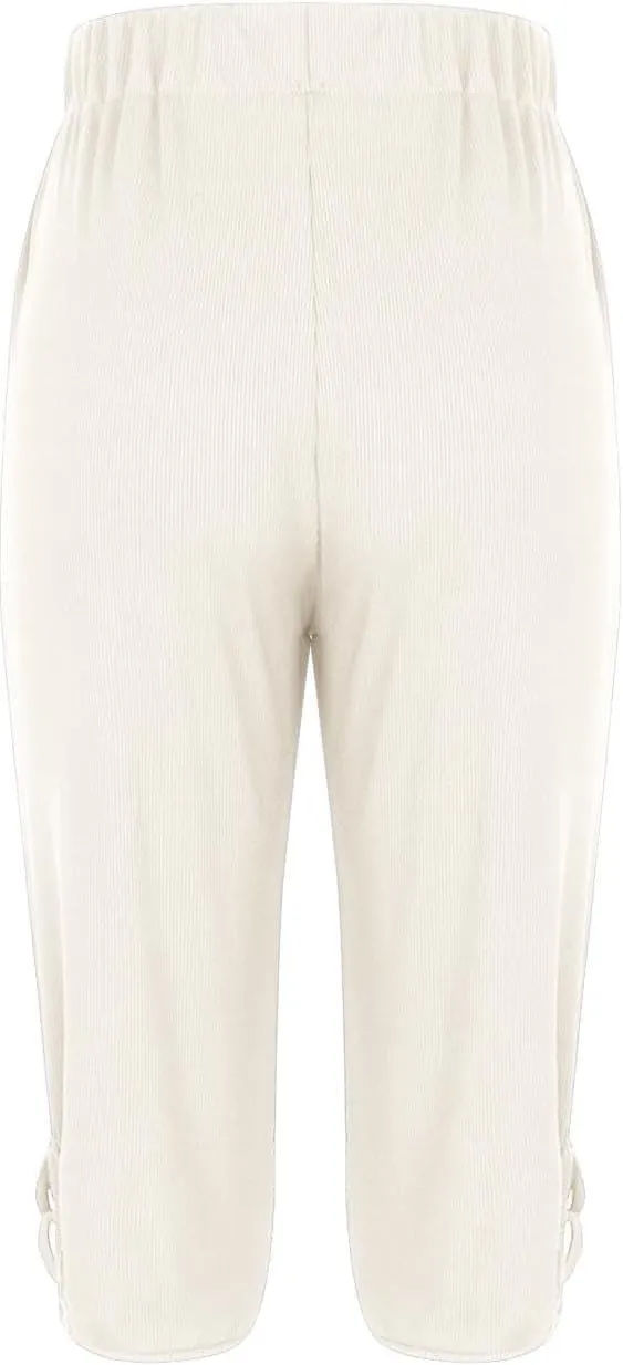 HGps8w Capri Leggings for Women Crossover Cutout Hem Knee Length Yoga Pants Casual Comfy Cropped Lounge Pants Pack of 2
