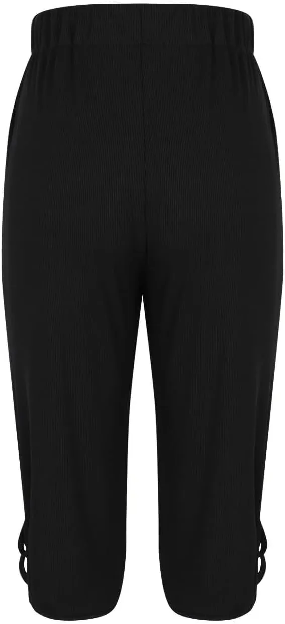 HGps8w Capri Leggings for Women Crossover Cutout Hem Knee Length Yoga Pants Casual Comfy Cropped Lounge Pants Pack of 2