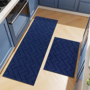 hicorfe Kitchen Rugs and Mats Sets,2 Pieces Super Absorbent Polypropylene Non-Slip Rug,Soft Comfort Floor Mat,Washable for Kitchen,Hallway,Office,Sink,Laundry(24" x 35" 24" x 71",Navy Blue)