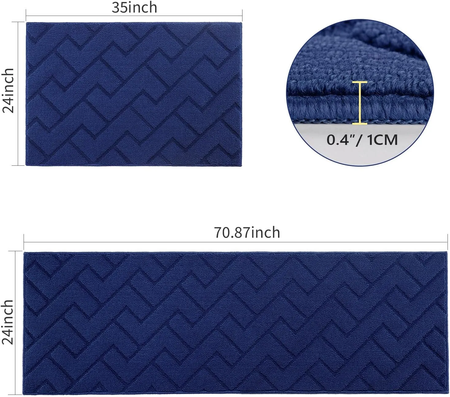 hicorfe Kitchen Rugs and Mats Sets,2 Pieces Super Absorbent Polypropylene Non-Slip Rug,Soft Comfort Floor Mat,Washable for Kitchen,Hallway,Office,Sink,Laundry(24" x 35" 24" x 71",Navy Blue)