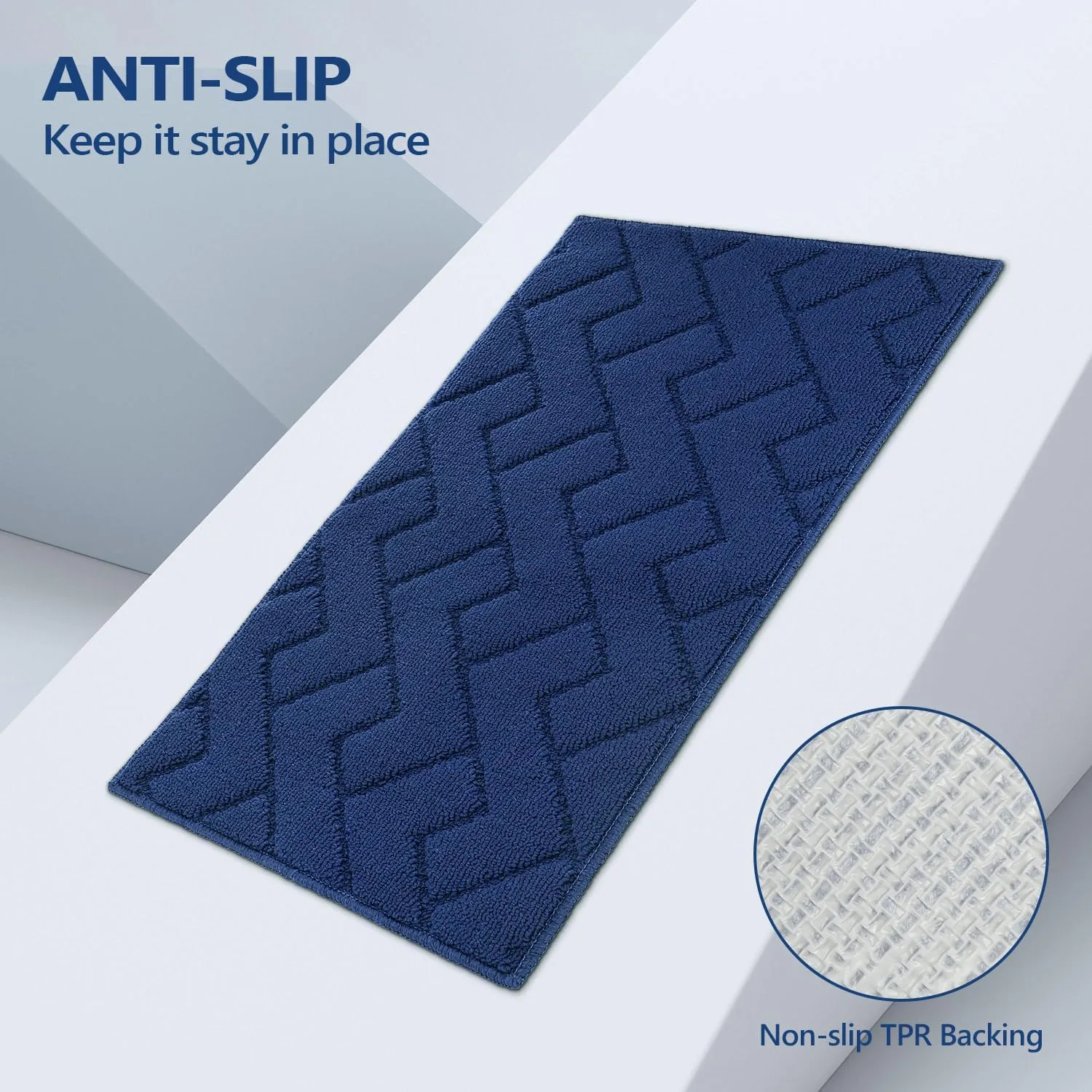 hicorfe Kitchen Rugs and Mats Sets,2 Pieces Super Absorbent Polypropylene Non-Slip Rug,Soft Comfort Floor Mat,Washable for Kitchen,Hallway,Office,Sink,Laundry(24" x 35" 24" x 71",Navy Blue)